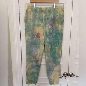 Disney Tie Dye Sweatpants Joggers Drawstring Pockets Comfy Green Yellow Large